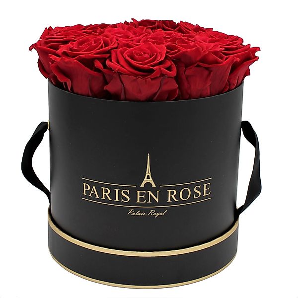 Rosenbox Ø 19 cm Schwarz- Gold mit 14 Bordeaux Rosen günstig online kaufen