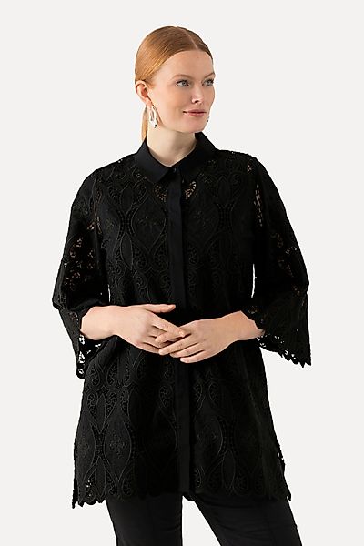 Ulla Popken Hemdbluse Spitzenbluse A-Linie Hemdkragen günstig online kaufen