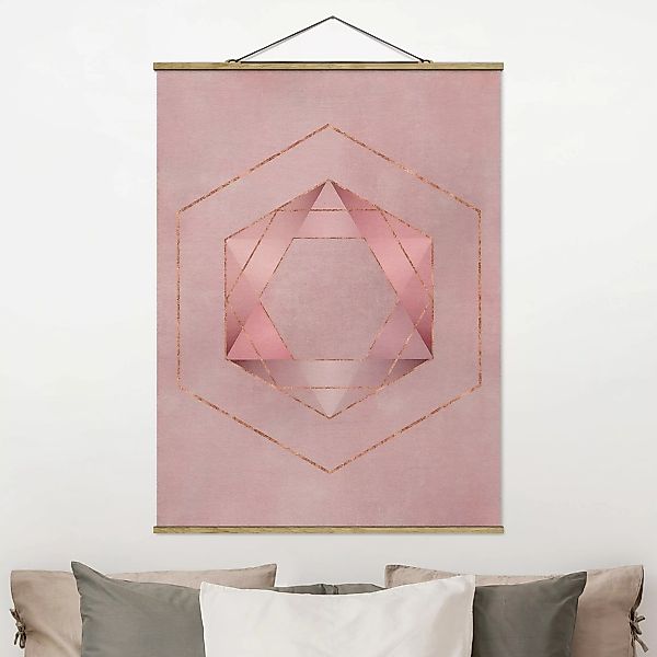 Stoffbild Abstrakt mit Posterleisten - Hochformat Geometrie in Rosa und Gol günstig online kaufen