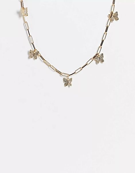 Pieces – Halskette mit Gliederdesign und Schmetterlingsanhänger in goldfarb günstig online kaufen
