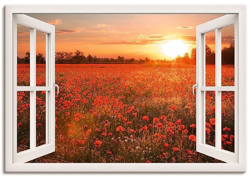 Artland Wandbild »Fensterblick Mohnblumenfeld« Blumen 1 Stk. tlg. als Leinw günstig online kaufen