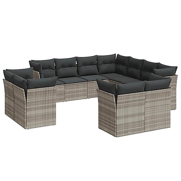 vidaXL 11-Tlg Garten-Sofagarnitur mit Kissen Hellgrau Poly Rattan 3250351 günstig online kaufen