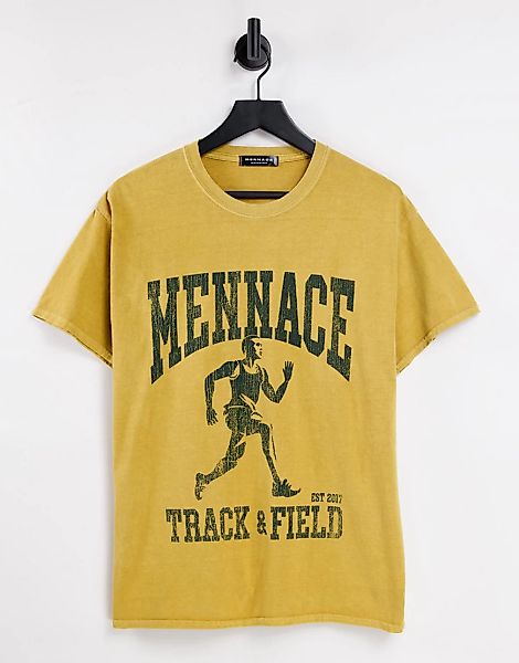 Mennace – T-Shirt in Gelb mit „Track and Field“-Vintage-Print günstig online kaufen