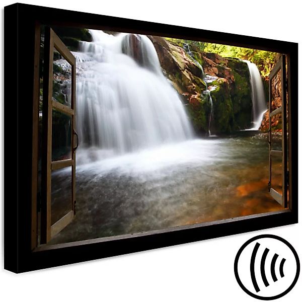 Wandbild Wasserfall durch das offene Fenster gesehen - Berglandschaft XXL günstig online kaufen