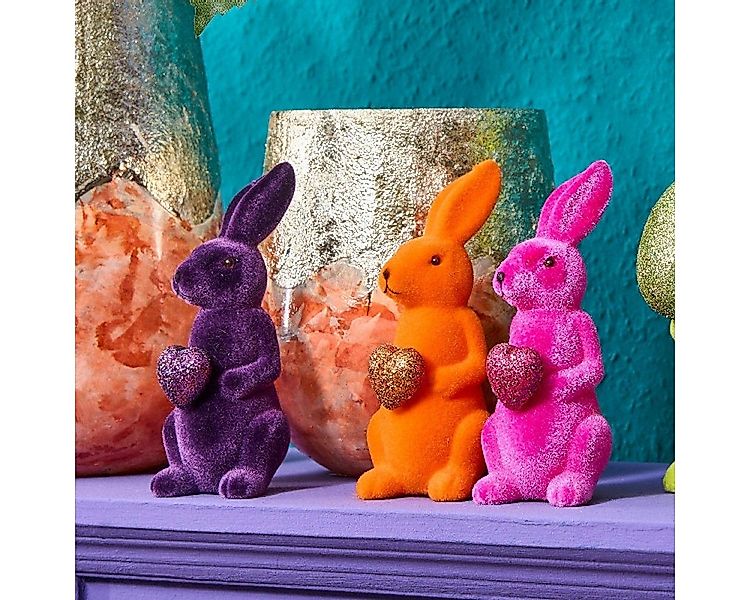 Macosa Home Osterhase 2er Set beflockt Lila, Magenta, Orange od. Grün 13 cm günstig online kaufen