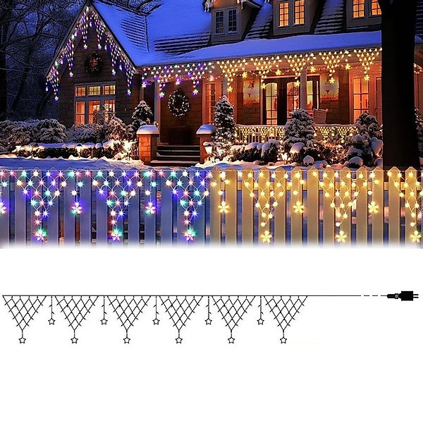 PRIISF LED-Lichtervorhang 4M Eisregen Lichterkette Weihnachtsbeleuchtung günstig online kaufen