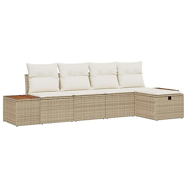 vidaXL Garten-Sofa-Set mit Kissen 5-Tlg Beige Poly Rattan 3359623 günstig online kaufen