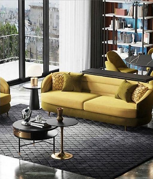 Xlmoebel 3-Sitzer Sofa 3-Sitzer Gelb Modern Design Wohnzimmer Stoff Textil günstig online kaufen