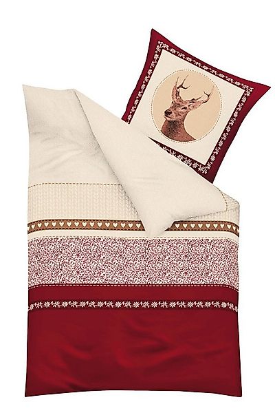 Kaeppel Bettwäsche 135x200cm Waldtiere mit Herzen Rot Sand, Biber, 2 teilig günstig online kaufen