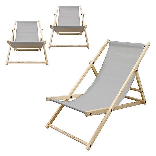 ECD Germany 3Er Set Liegestuhl Klappbar Hellgrau Holz 3 Positionen bis 120k günstig online kaufen