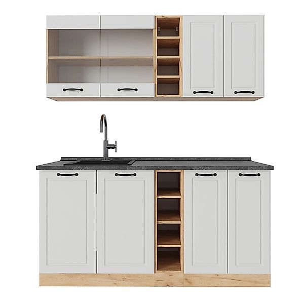 Vicco R-Line Singleküche Weiß Landhaus/Goldkraft Eiche 160 cm AP Anthrazit günstig online kaufen