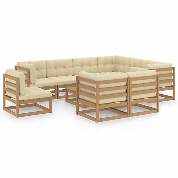 10-tlg. Garten-lounge-set Kissen Honigbraun Kiefer Massivholz günstig online kaufen