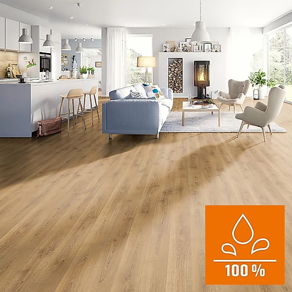 Egger Aqua+ Laminat 8 mm Wasserfest Eiche Brook Honig günstig online kaufen