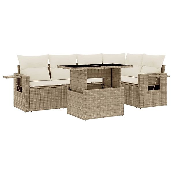 vidaXL 6-Tlg Garten-Sofagarnitur mit Kissen Beige Poly Rattan 3267888 günstig online kaufen