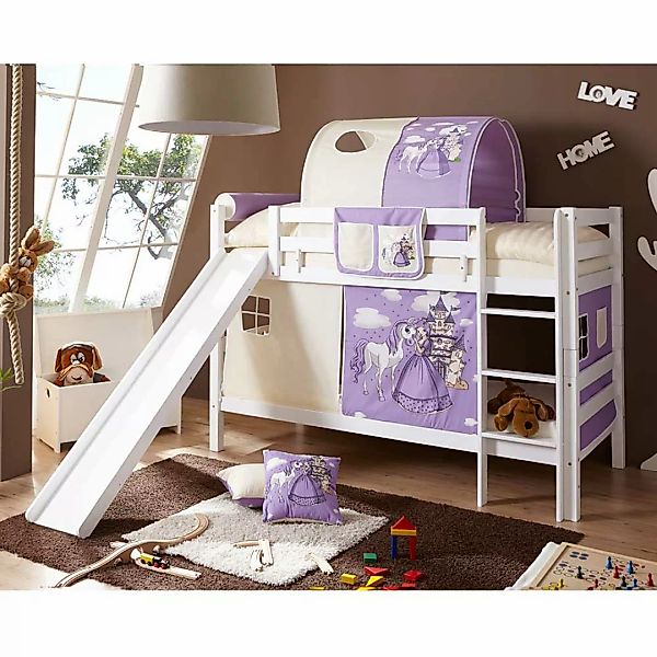 Mädchen Rutschbett in Weiß Buche massiv Prinzessin Design günstig online kaufen