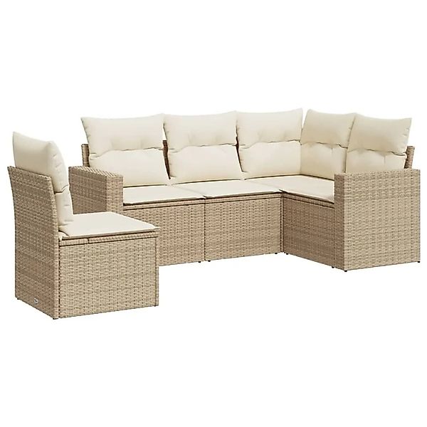 vidaXL 5-Tlg Garten-Sofagarnitur mit Kissen Beige Poly Rattan 3251305 günstig online kaufen