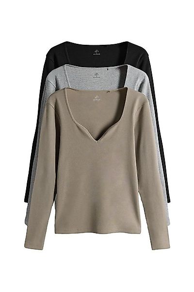The Set Langarmshirt The Set gerippte Langarmshirts, 3er-Pack (3-tlg) günstig online kaufen