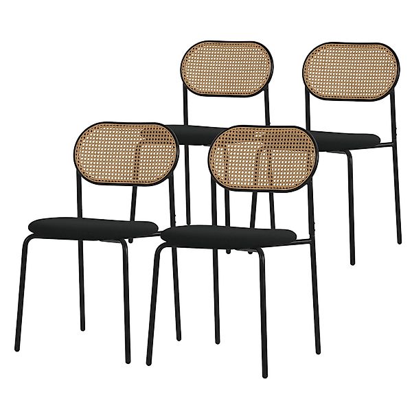 ML-Design Esszimmerstühle 4Er Set Schwarz mit Rattan Rückenlehne Gepolstert günstig online kaufen