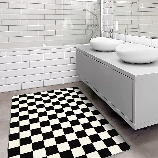 Teppich Geometrisches Muster Schachbrett Schwarz Weiß günstig online kaufen