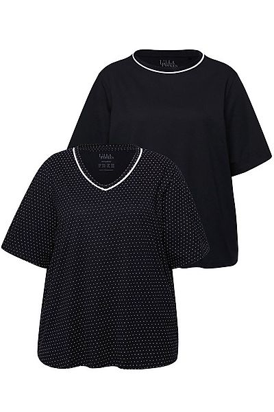 Ulla Popken Pyjama Pyjama-Shirts 2er-Pack Punkte/uni Halbarm günstig online kaufen