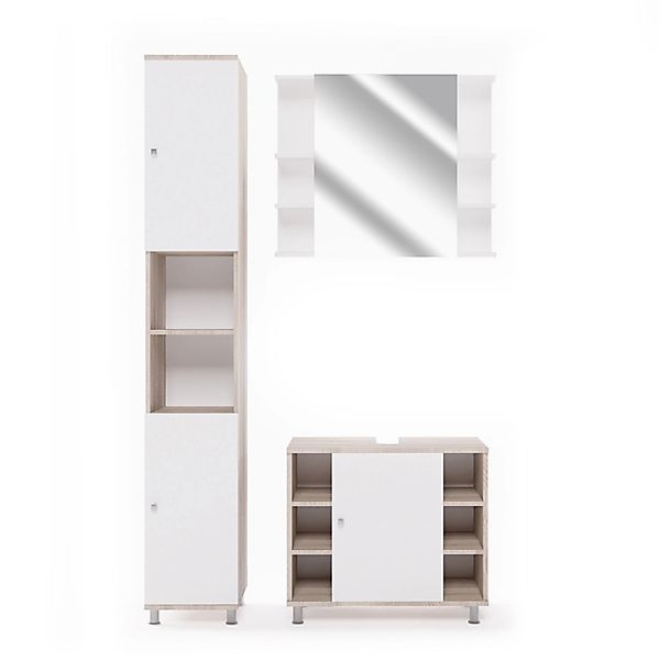 Vicco Badmöbel-Set Fynn, Sonoma/Weiß, 3 Teile, mit Hochschrank, (3-er Set, günstig online kaufen