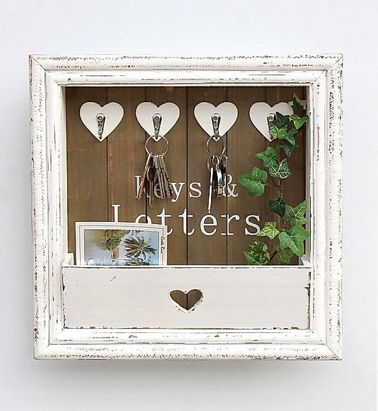 DanDiBo Schlüsselbrett Wandorganizer Vintage Holz mit Ablage 93857 Weiß 40 günstig online kaufen