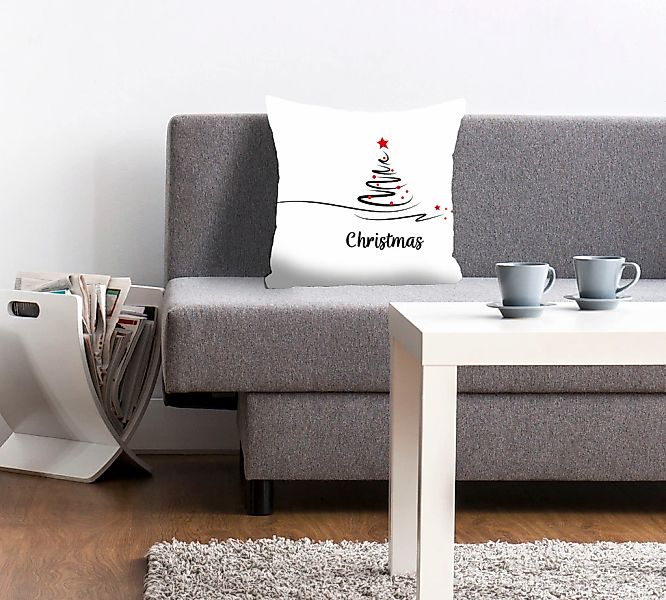 queence Dekokissen "Matteo" Kissenhülle,Christmas Schriftzug,Weiß,Tannenbau günstig online kaufen