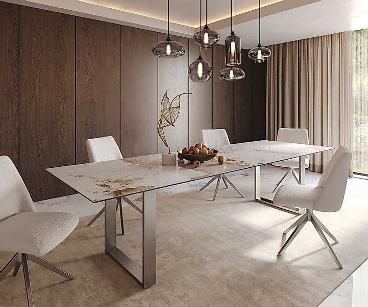 DELIFE Esstisch Edge, Keramik Minas Melange Weiß-Beige 300x100 Edelstahl Sc günstig online kaufen