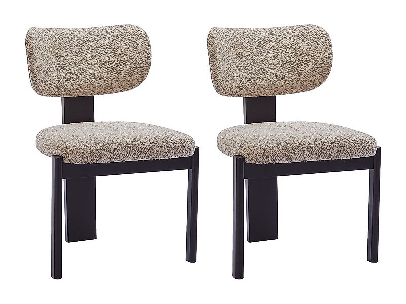 Stuhl 2er-Set - Bouclé-Stoff & Kautschukholz - Taupe & Schwarz - WILANA günstig online kaufen