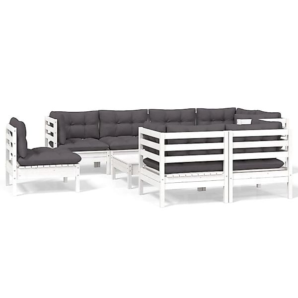 vidaXL 9-Tlg Garten-Lounge-Set mit Kissen Weiß Kiefer Massivholz 3096521 günstig online kaufen