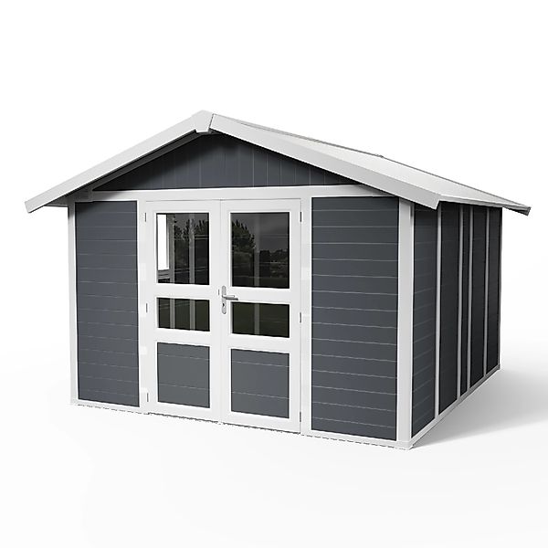 Grosfillex Kunststoff-Gartenhaus Deco Domizil 11 Dunkelgrau-Weiß 11 m² günstig online kaufen