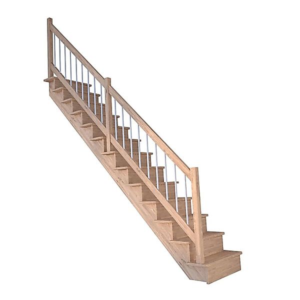 Treppe Lindos Eiche Gerade 80 cm Setzstufen Holz-Edelstahl-Geländer Weiß FS günstig online kaufen