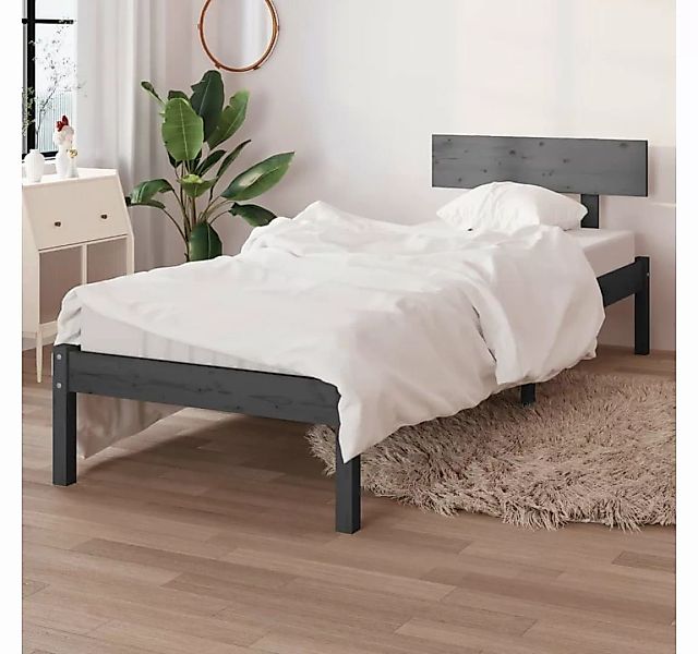 furnicato Bett Massivholzbett Grau Kiefer 90x190 cm günstig online kaufen