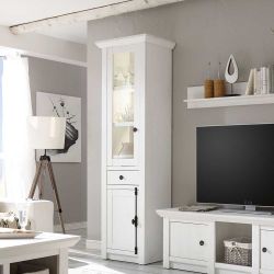 Landhaus Vitrine in Weiß Pinie LED Beleuchtung günstig online kaufen