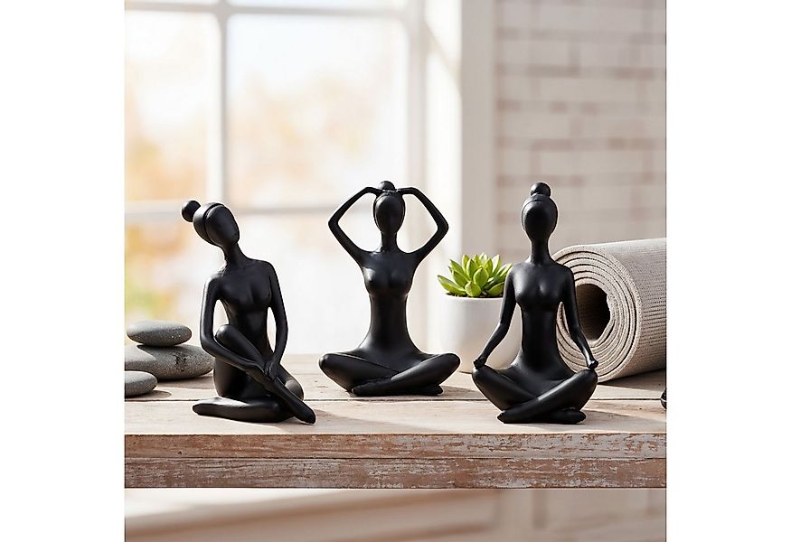 Levandeo® Dekofigur, 3er Set Yoga Deko Frau Figur Schwarz Dekofigur Yogapos günstig online kaufen