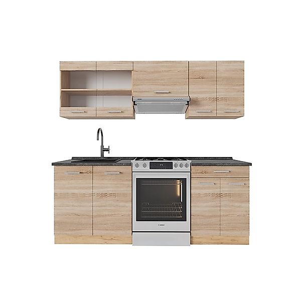 Vicco R-Line Küchenzeile Sonoma/Goldkraft Eiche 200 cm AP Anthrazit ohne E- günstig online kaufen