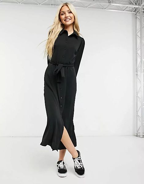 New Look – Midaxi-Hemdkleid in Schwarz mit Gürtel günstig online kaufen