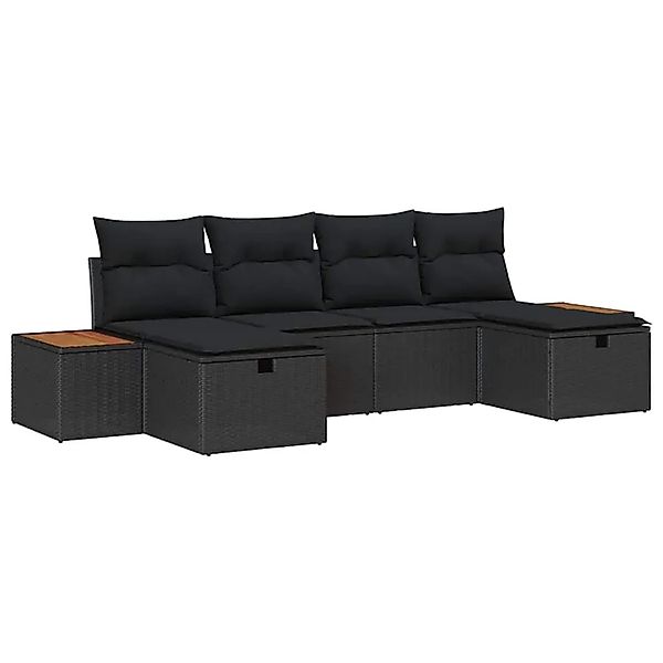 vidaXL Garten-Sofa-Set mit Kissen 6-Tlg Schwarz Poly Rattan 3359650 günstig online kaufen