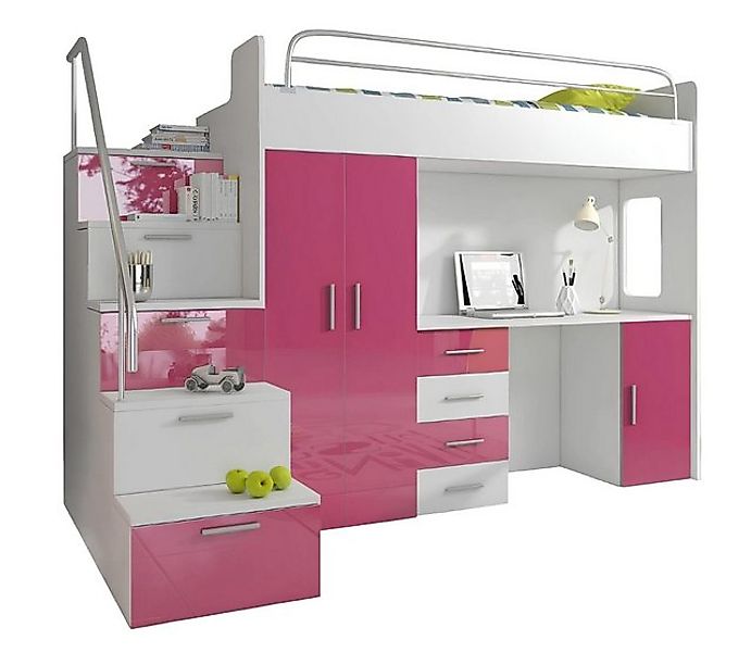 Xlmoebel Bett Hochbett für Kinder in Rosa für ein Jugendzimmer - Doppelstoc günstig online kaufen