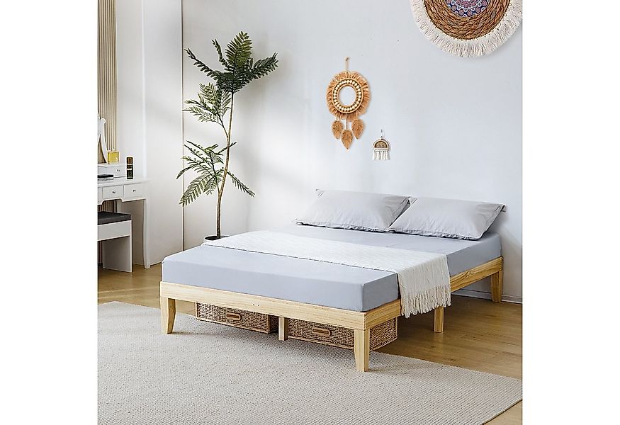 VINGLI Bettgestell 90x200cm/140x200cm/160x200cm, Holzbett mit Lattenrost Na günstig online kaufen