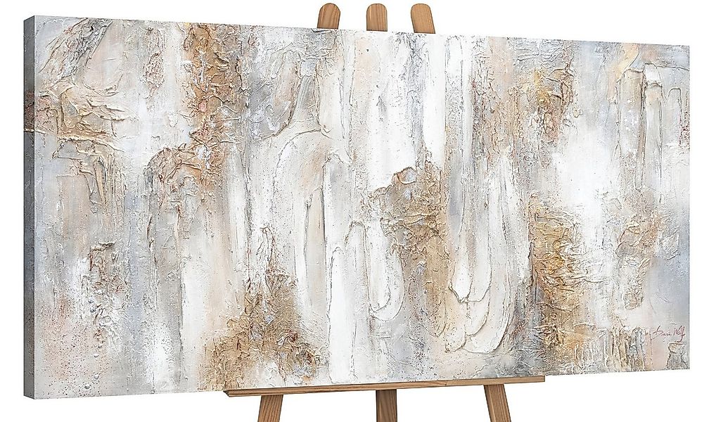 YS-Art Gemälde Philosophie, Abstrakte Bilder, Weiß Beige Gold Abstraktes Le günstig online kaufen