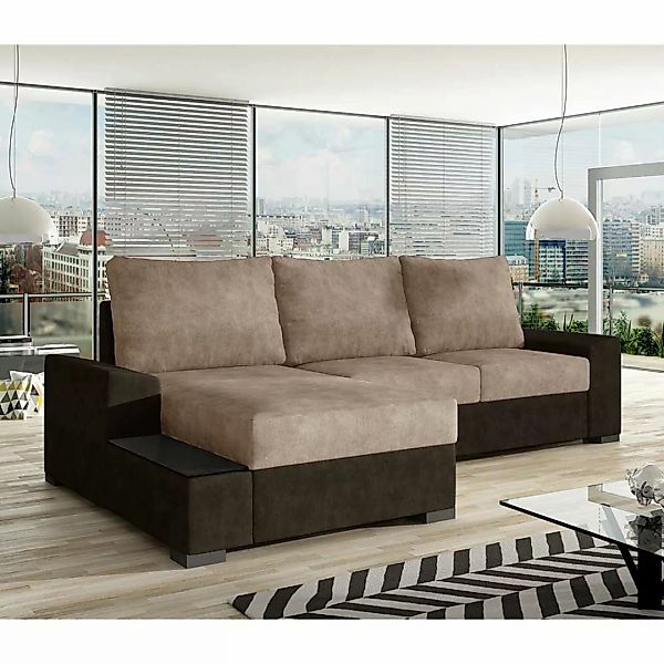 Ecksofa Sofa in Beige und Dunkelbraun günstig online kaufen