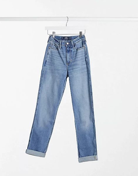 Hollister – Mom-Jeans in Mittelblau-Marineblau günstig online kaufen