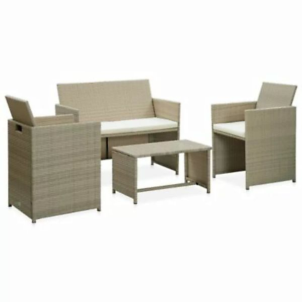 vidaXL 4-tlg. Garten-Lounge-Set mit Auflagen Beige Poly Rattan Garten-Sofag günstig online kaufen
