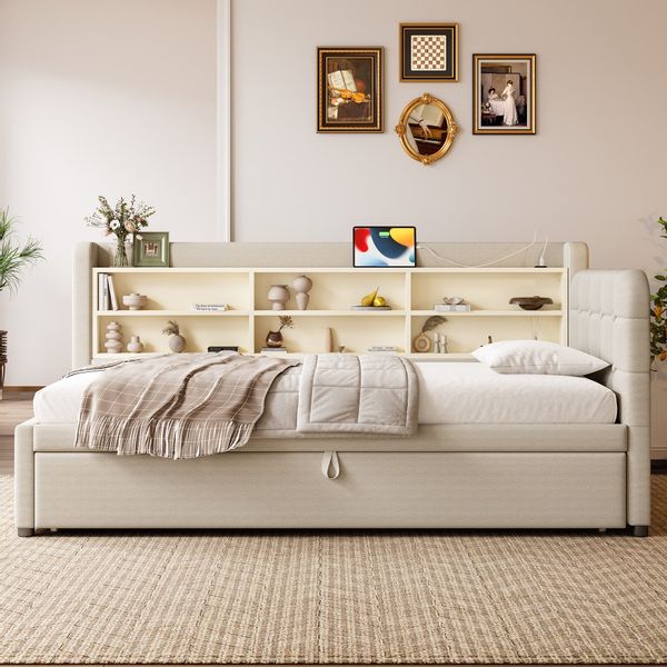 Merax Daybett 90x200cm/180x200cm mit Ausziehbett (Retro-Knopfdesign, günstig online kaufen