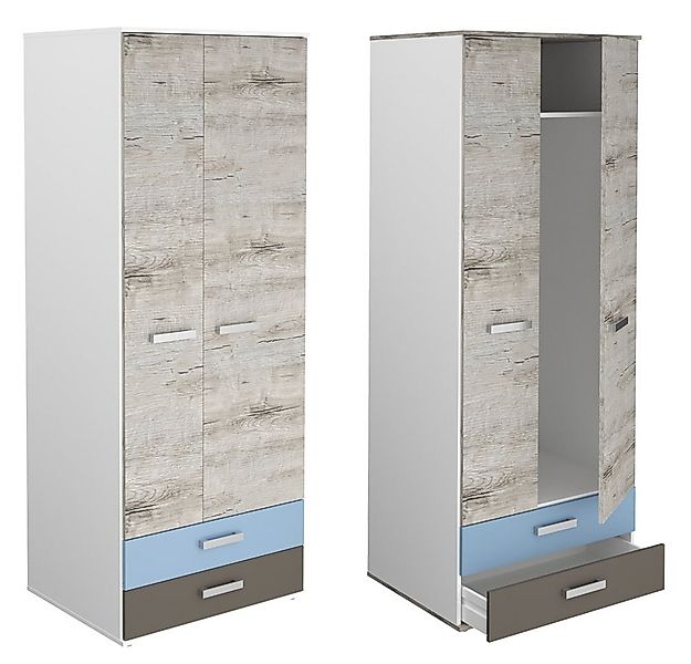 Lomadox Kleiderschrank LEEDS-10 Sandeiche Nb./weiß/Lava/Denim 75,6/193,5/60 günstig online kaufen
