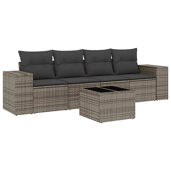 vidaXL 5-Tlg Garten-Sofagarnitur mit Kissen Grau Poly Rattan 3254627 günstig online kaufen