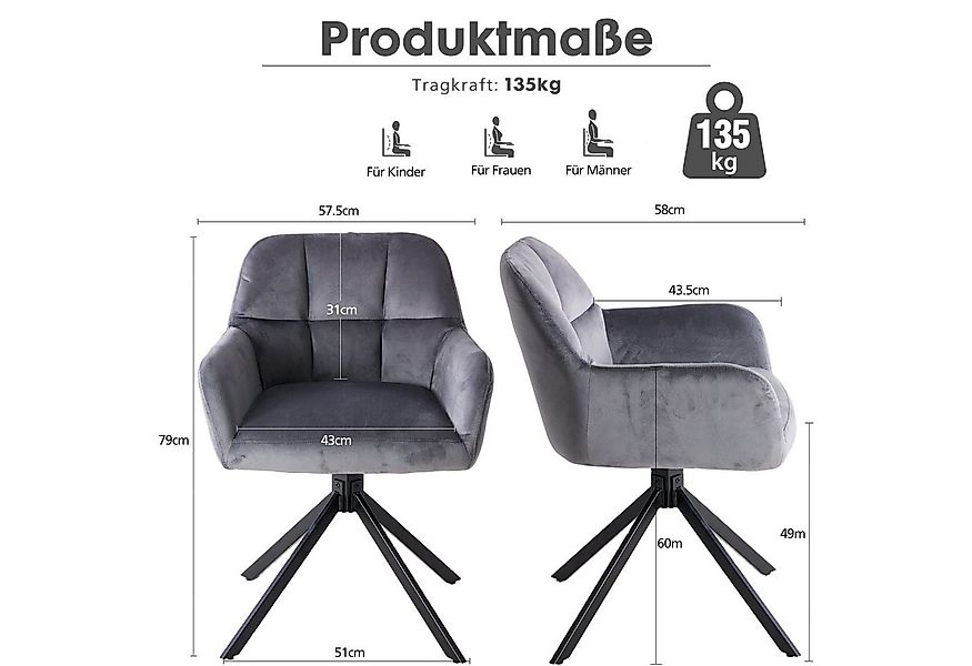 DUMOS Esszimmerstuhl Drehbarer Küchenstuhl Set – Gepolstert, Armlehnen, Met günstig online kaufen
