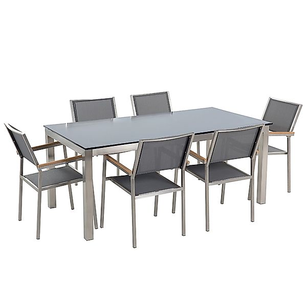 Beliani Gartentisch Set Grau Schwarz Silber 90x180x76 günstig online kaufen