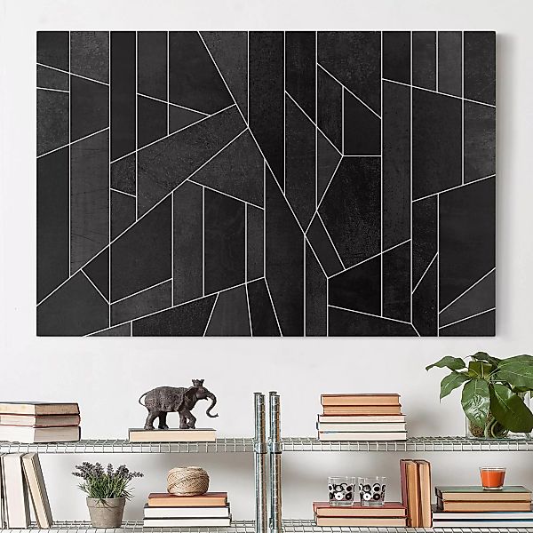 Leinwandbild Abstrakt - Querformat Schwarz Weiß Geometrie Aquarell günstig online kaufen